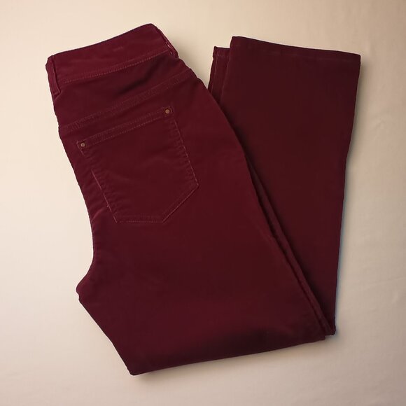 Chico's Corduroy Ankle Jeans Size 2 Mid Rise Straight Leg Burgundy Wine Color - Picture 1 of 9